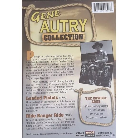 Gene Autry Collection 2 Classic Westerns: Loaded Pistols & Ride Ranger Ride DVD - Picture 3 of 3